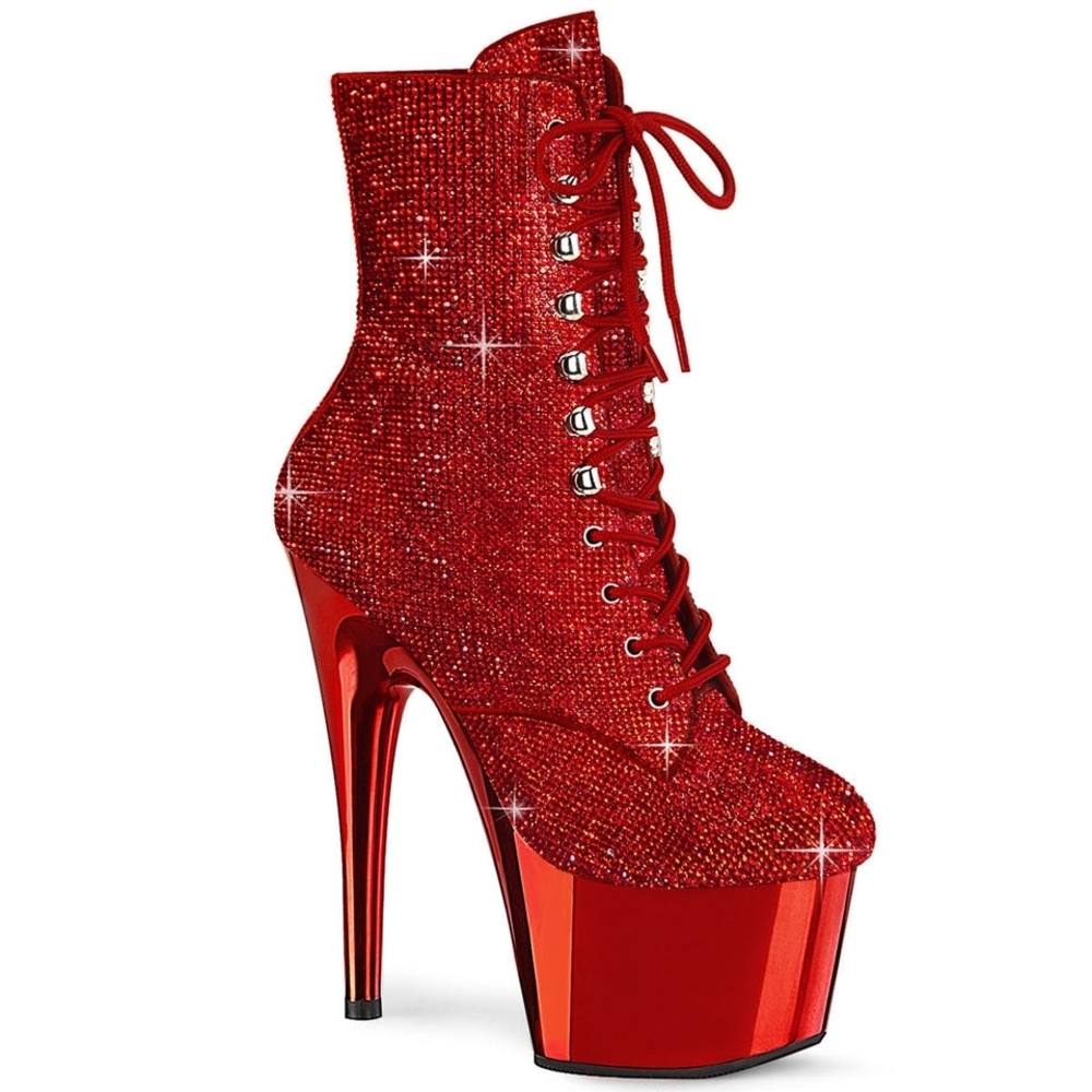 Pleaser Red Sparkle Heeled Boots